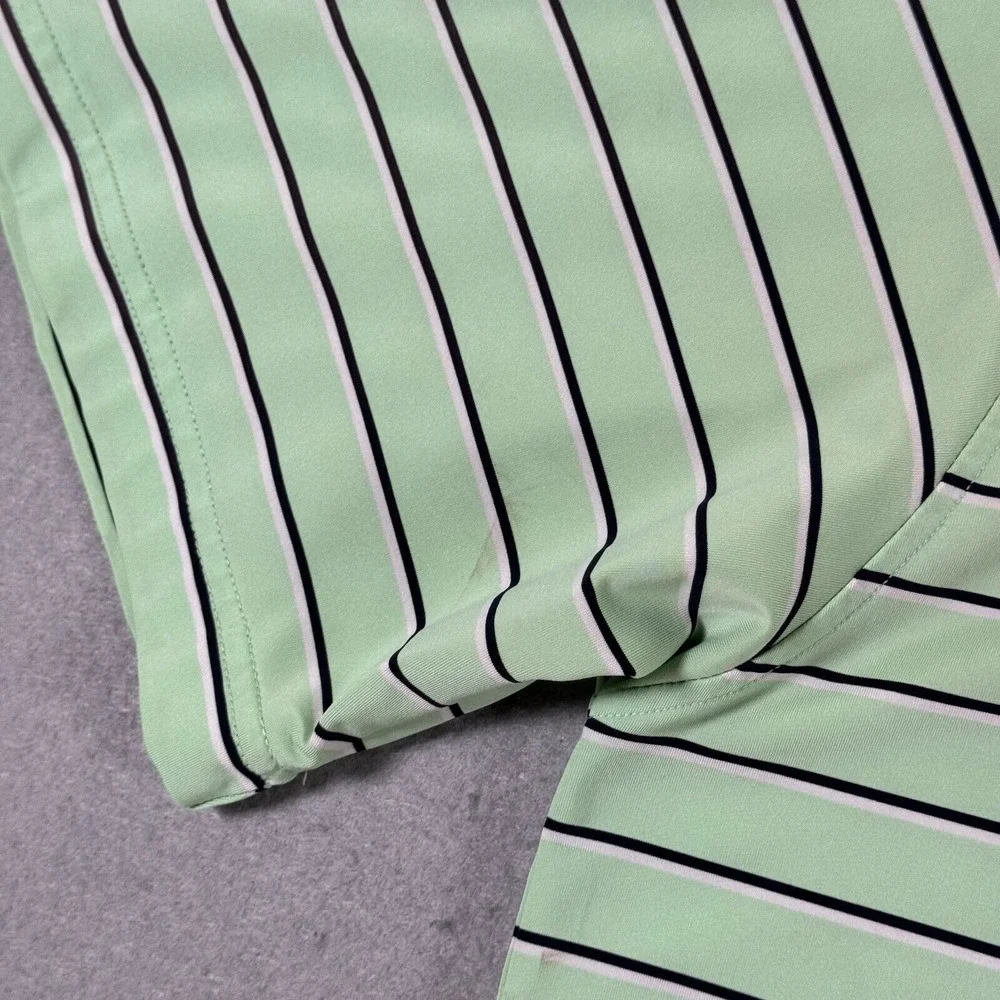 Footjoy Polo Shirt Mens Large Green Stripe Golf Sport Lightweight Stretch Active